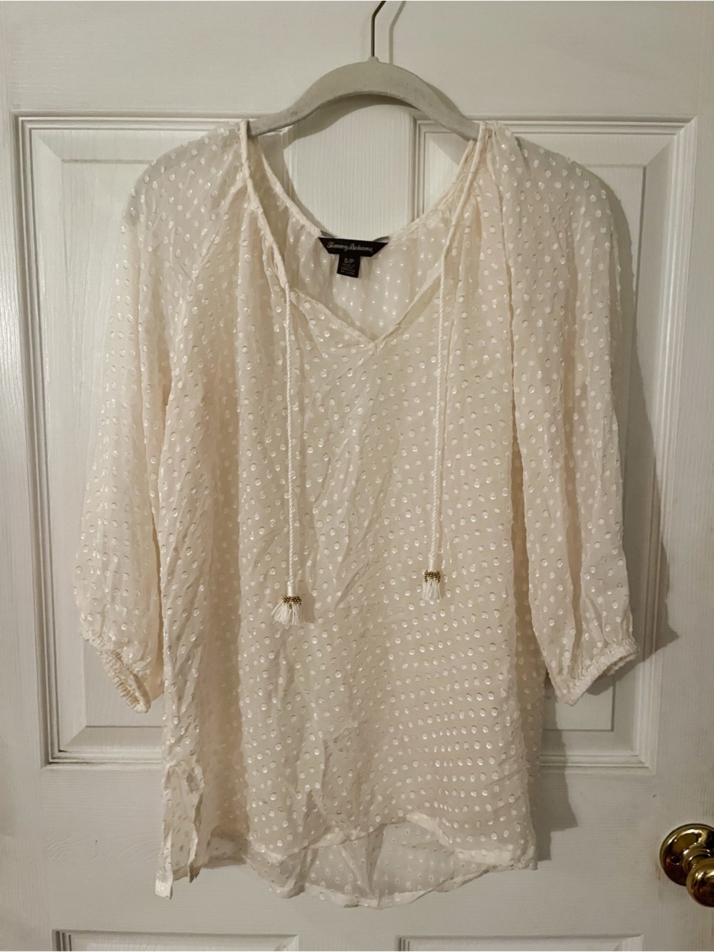 Tommy Bahama Cream Dot-Textured V-Neck Peasant Coverup